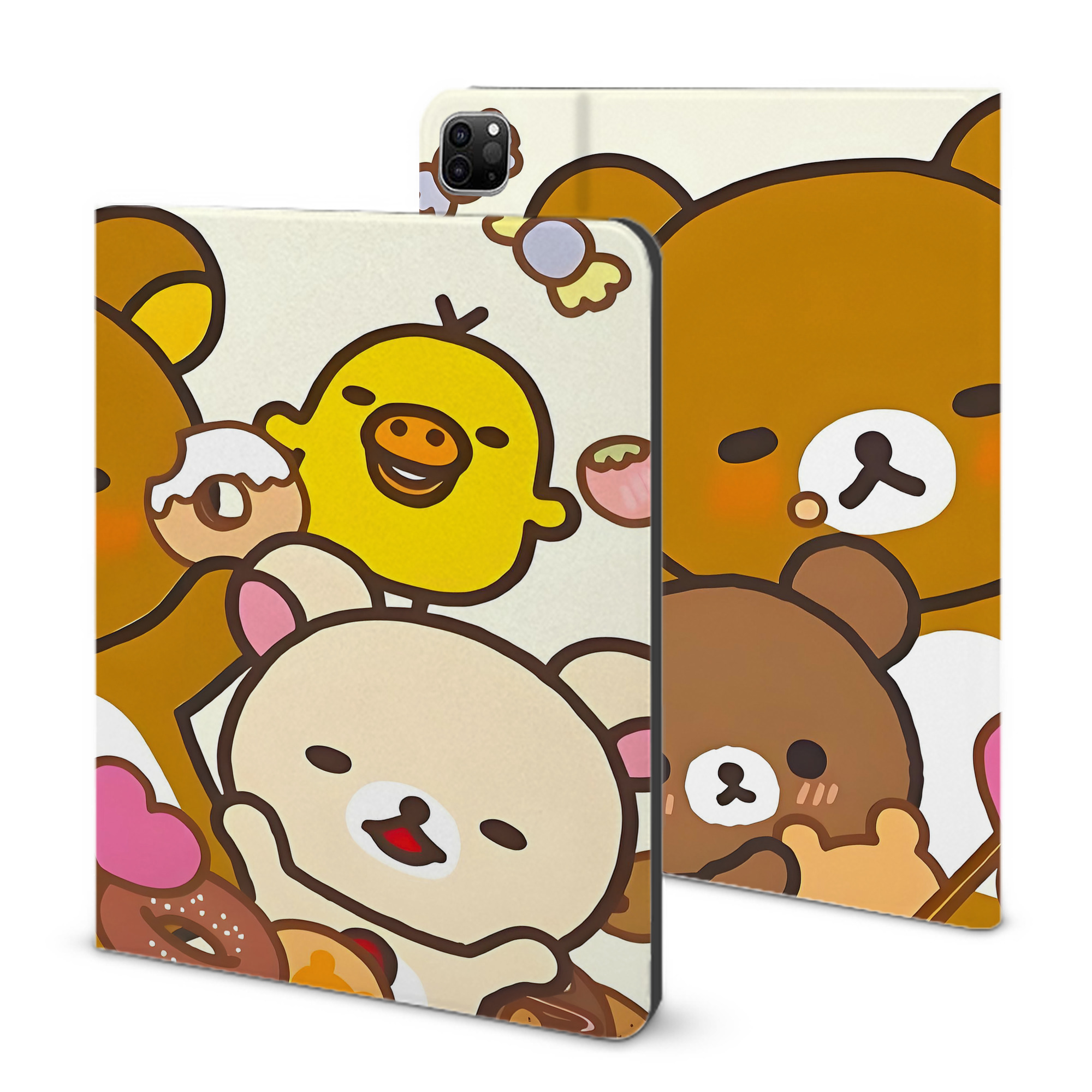 （画像用） リラックマ リラックマ キイロイトリ Rilakkuma Korilakkuma Kiiroitori IPad ケース ブック型 PUレザー TPU 耐衝撃 軽量 薄型 ペン収納なし 全面保護 IPad 各モデル対応